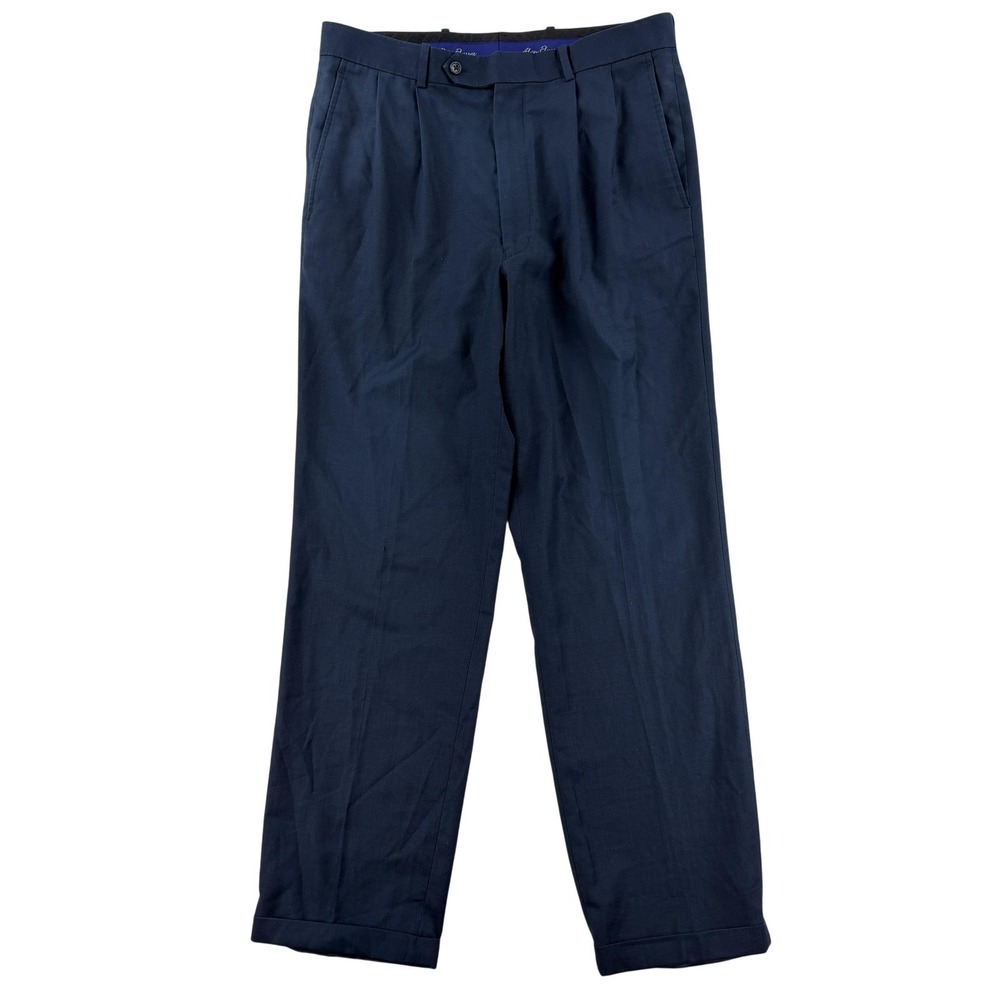 Vintage Alan Flusser Dress Pants Mens 34x32 Blue Classic Pleated Cuffed Straight